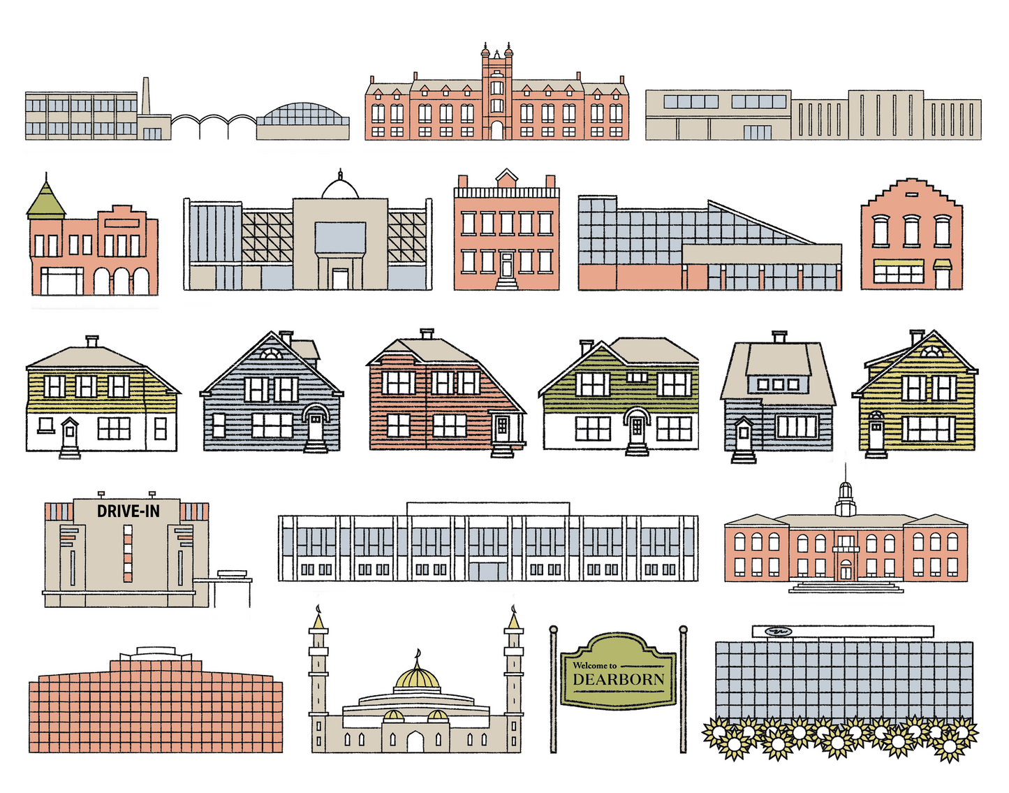 Dearborn Buildings Print Poster